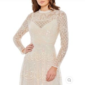 MAC DUGGAL NWT SEQUINED ILLUSION HIGH NECK LONG SLEEVE DRESS Style 9142